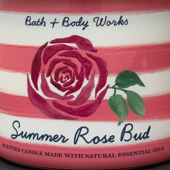 BBW Summer Rose Bud Bath & Body Works 3 Wick Candle - Picture 3 of 10